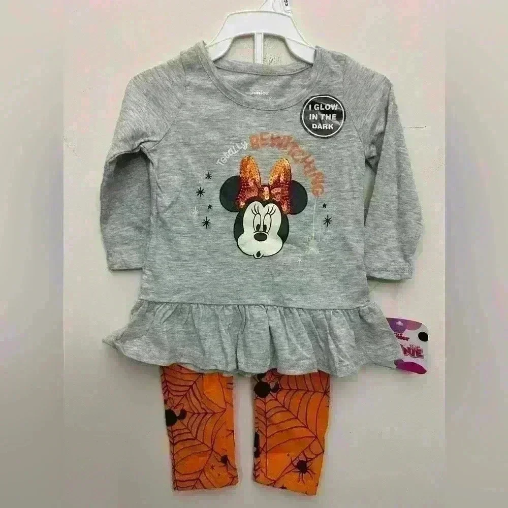 Disney Junior Minnie Set Toddler Girls Outfit Halloween Glow In The Dark 18M NWT